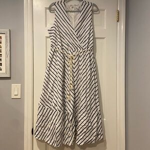 J. Jill Black & White Striped Sleeveless Midi Dress | XL | Rope Belt
